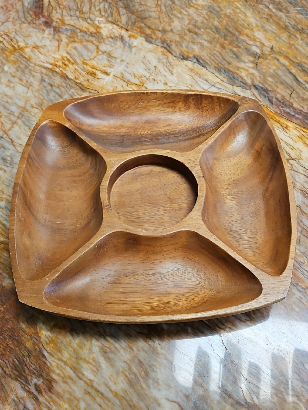 HOME 5 Divided Wood Tray Circle Center 12"  made in Philippines